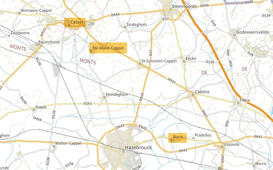 Carte de la région d'Hazebrouck