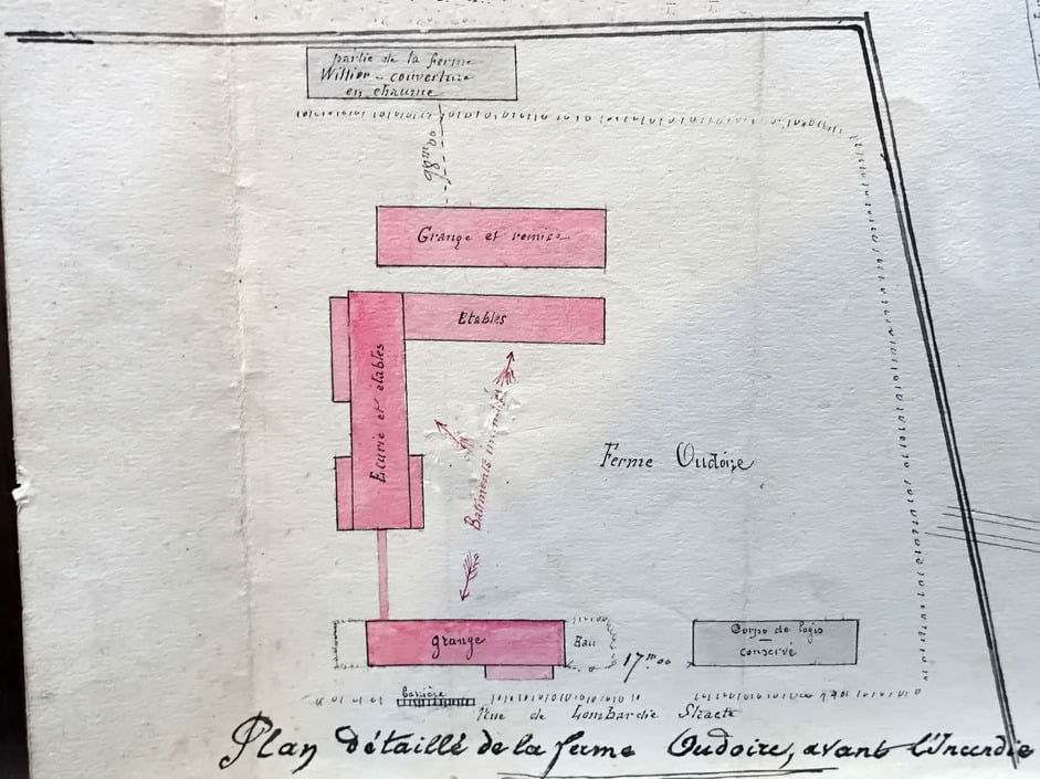 Plan de la ferme Oudoire que Louis Yden a incendié